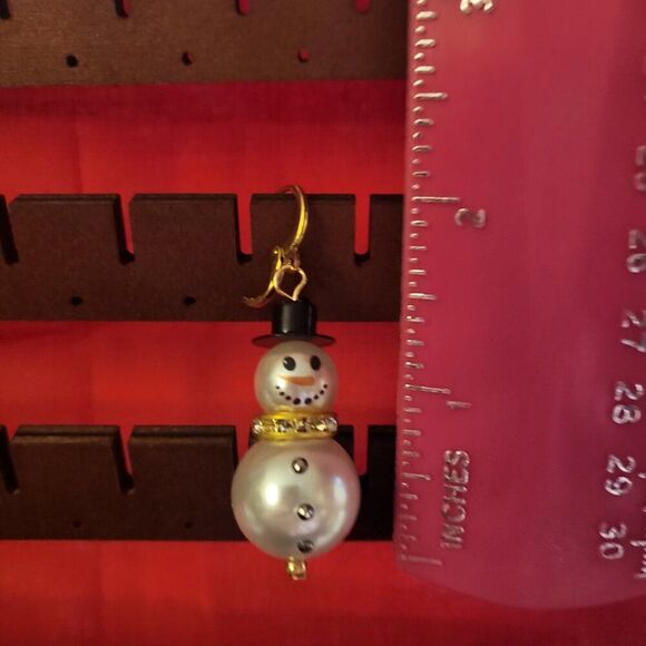 Festive Glass Pearl Snowman Drop Earrings - Picture 4 of 5